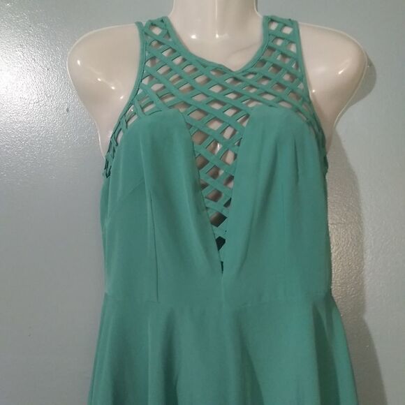 Teal lattice back A line dress size large - Picture 2 of 11